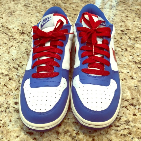 red white and blue nike dunks